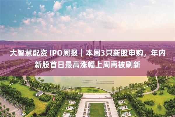 大智慧配资 IPO周报｜本周3只新股申购，年内新股首日最高涨幅上周再被刷新