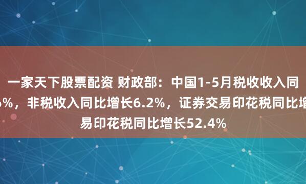 一家天下股票配资 财政部：中国1-5月税收收入同比下降1.6%，非税收入同比增长6.2%，证券交易印花税同比增长52.4%