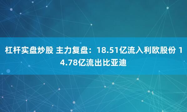 杠杆实盘炒股 主力复盘：18.51亿流入利欧股份 14.78亿流出比亚迪