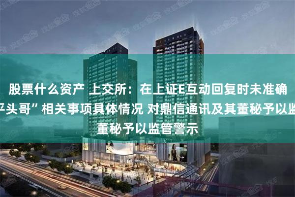 股票什么资产 上交所：在上证E互动回复时未准确发布“平头哥”相关事项具体情况 对鼎信通讯及其董秘予以监管警示