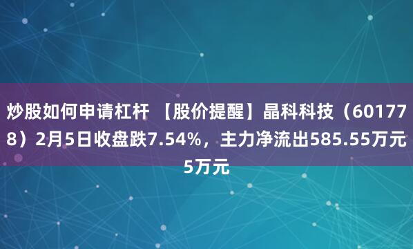 炒股如何申请杠杆 【股价提醒】晶科科技（601778）2月5日收盘跌7.54%，主力净流出585.55万元